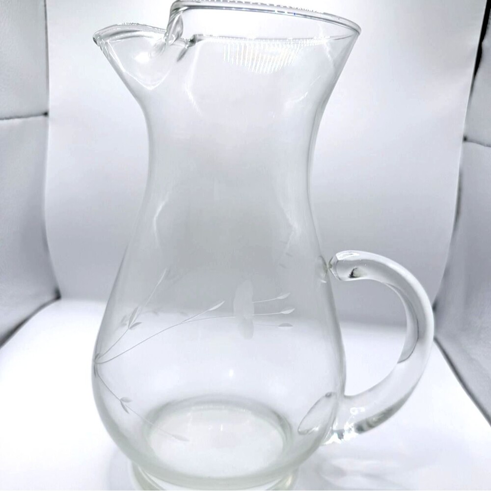 Princess House Heritage Pitcher 10” Crystal Ice Lip Floral Etched Vintage